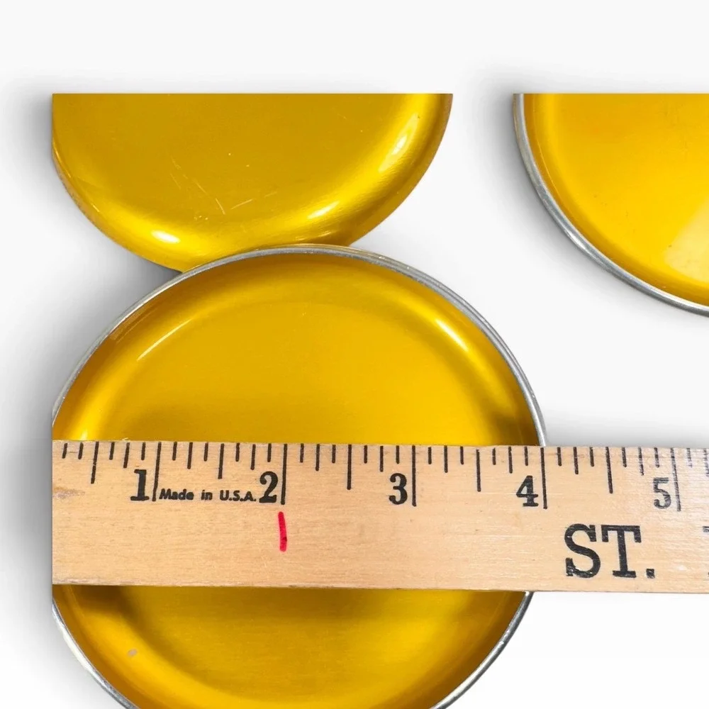 Vintage Emalox Norway Yellow Gold Anodized Aluminum Coasters Set of 7 MCM 4in